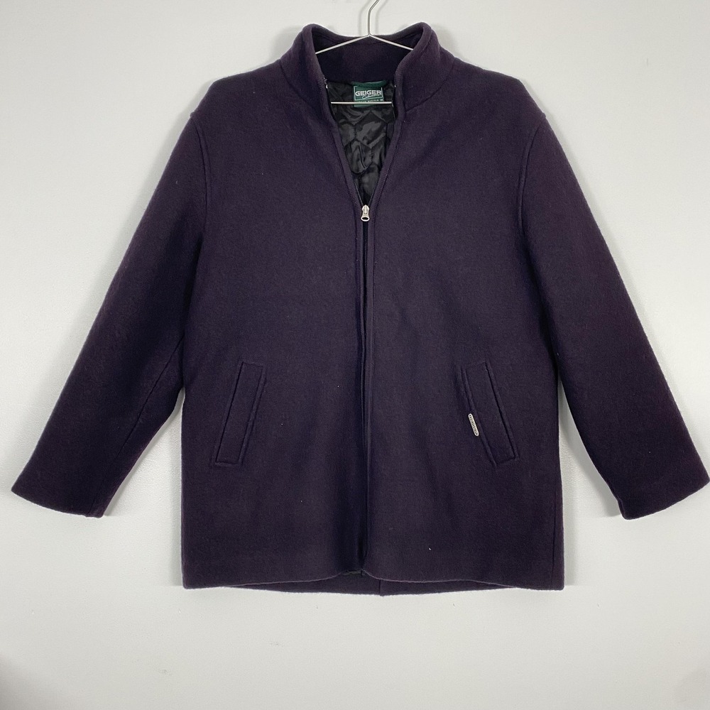 Geiger Coat Womens 38 Purple Pure New Wool Quilted Zip Front Made Austria Classi